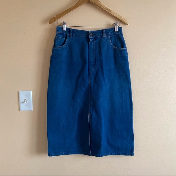 Vintage Weaver 90s Maxi Denim Skirt Slit in Front 4 Pocket Design Size 13 - Picture 2 of 9